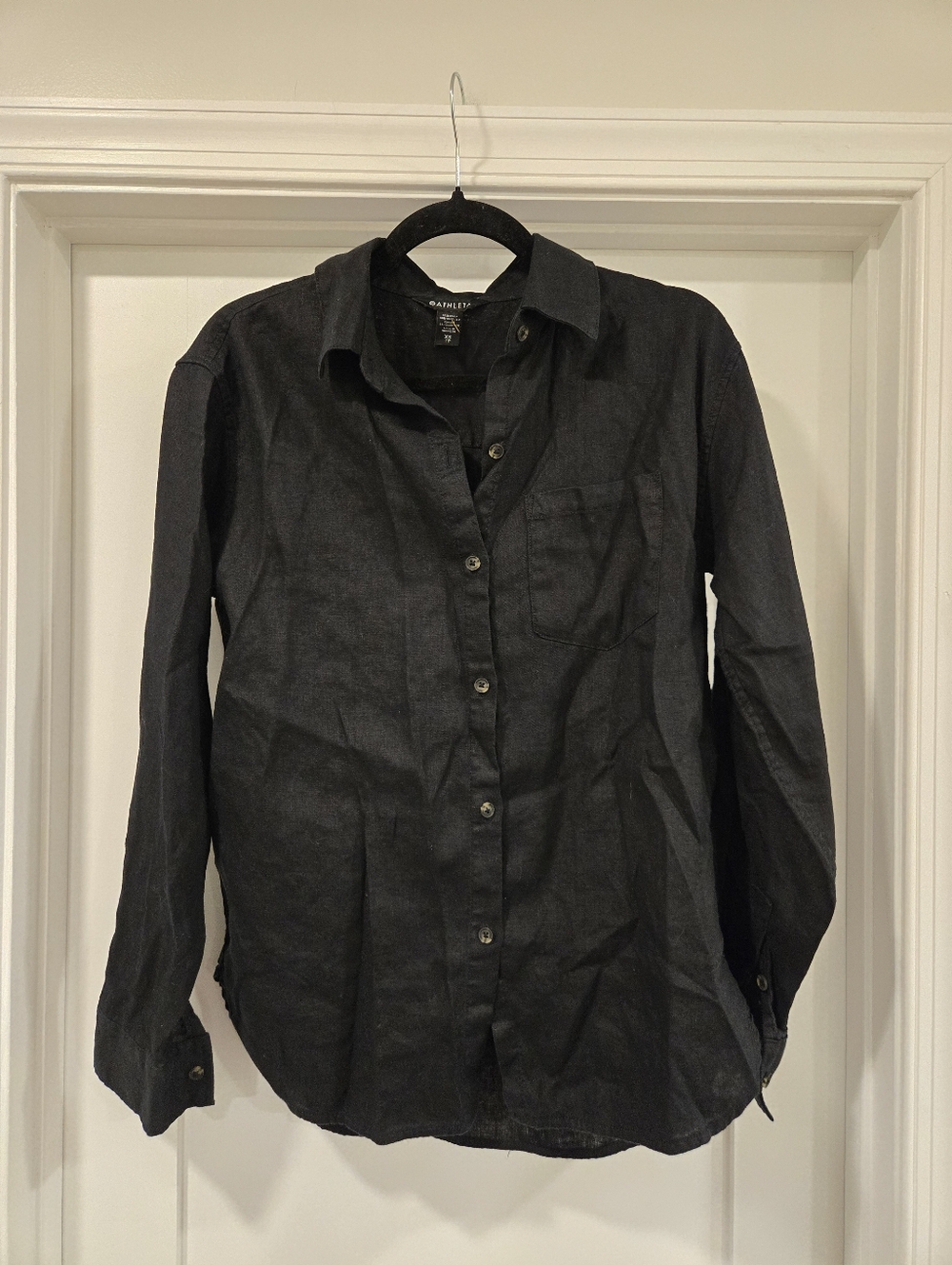 Athleta Black Linen Button-Up Shirt